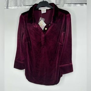 Gretchen Scott pop over top in burgundy posh velvet - gold button details SMALL